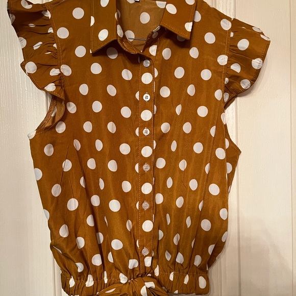 Mustard polka dot crop top tie front size L - Picture 3 of 6